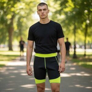 Unisex XXL Athletic Sauna Compression Shorts Black Neon Yellow Sporty Fitness